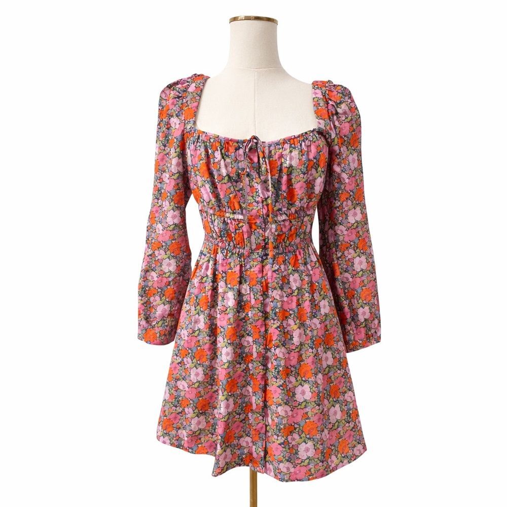 J.Crew Liberty Meadow Song Cinched Waist Dress Size 6 Floral Puff Sleeve Mini